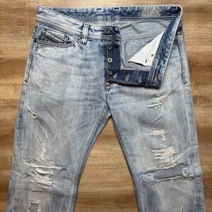 Diesel Jeans Men 31x32 Viker Straight Leg Acid Wash Destroyed Eyecon Italy 008E7